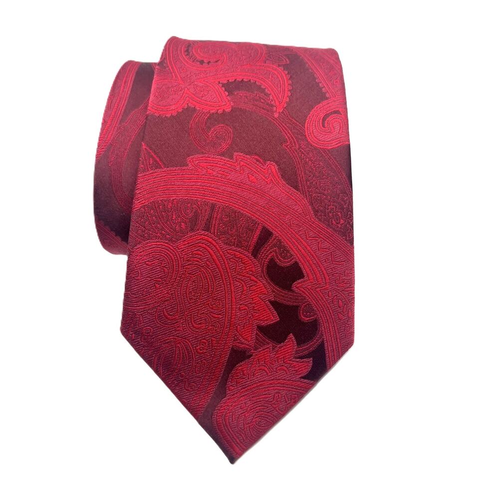 NWT Sean John 58" x 3.75" Red Paisley Tie 100% Silk Hand Made